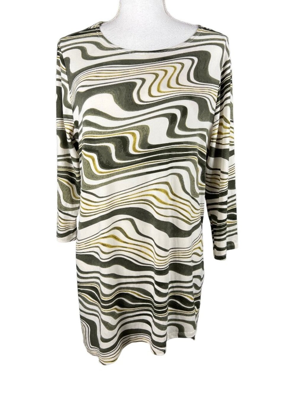 Chicos Travelers Collection Tunic Top Size 2 Abstract Striped Green Yellow White
